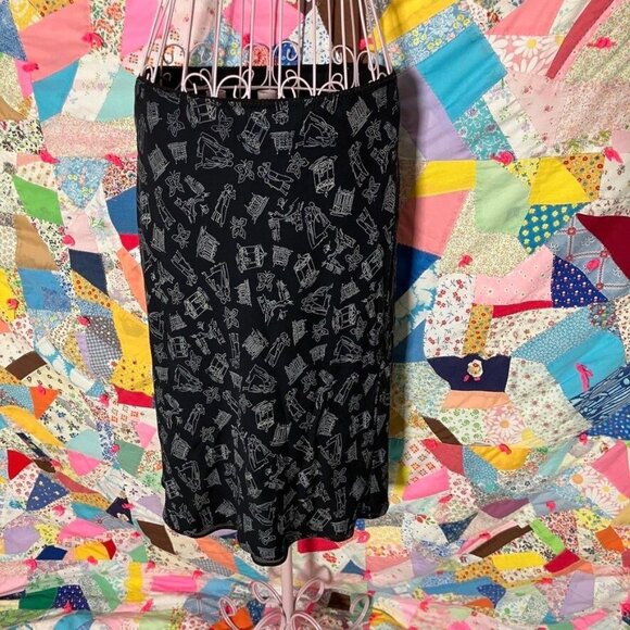 vintage 90s y2k skirt black white novelty print butterfly figural architecture - Picture 1 of 9